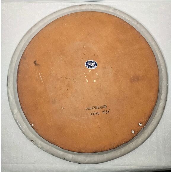 Vintage Mexican Folk Art Pottery Hand Painted Wall Hanging Plate 18.5" Round - Picture 4 of 7
